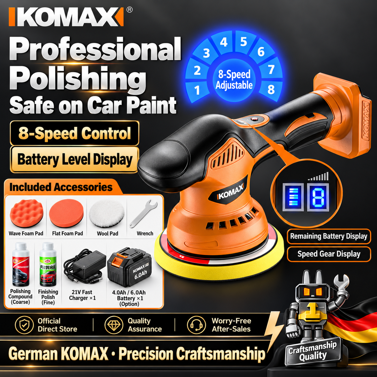 Cordless Car Polisher – 8-Speed-21V