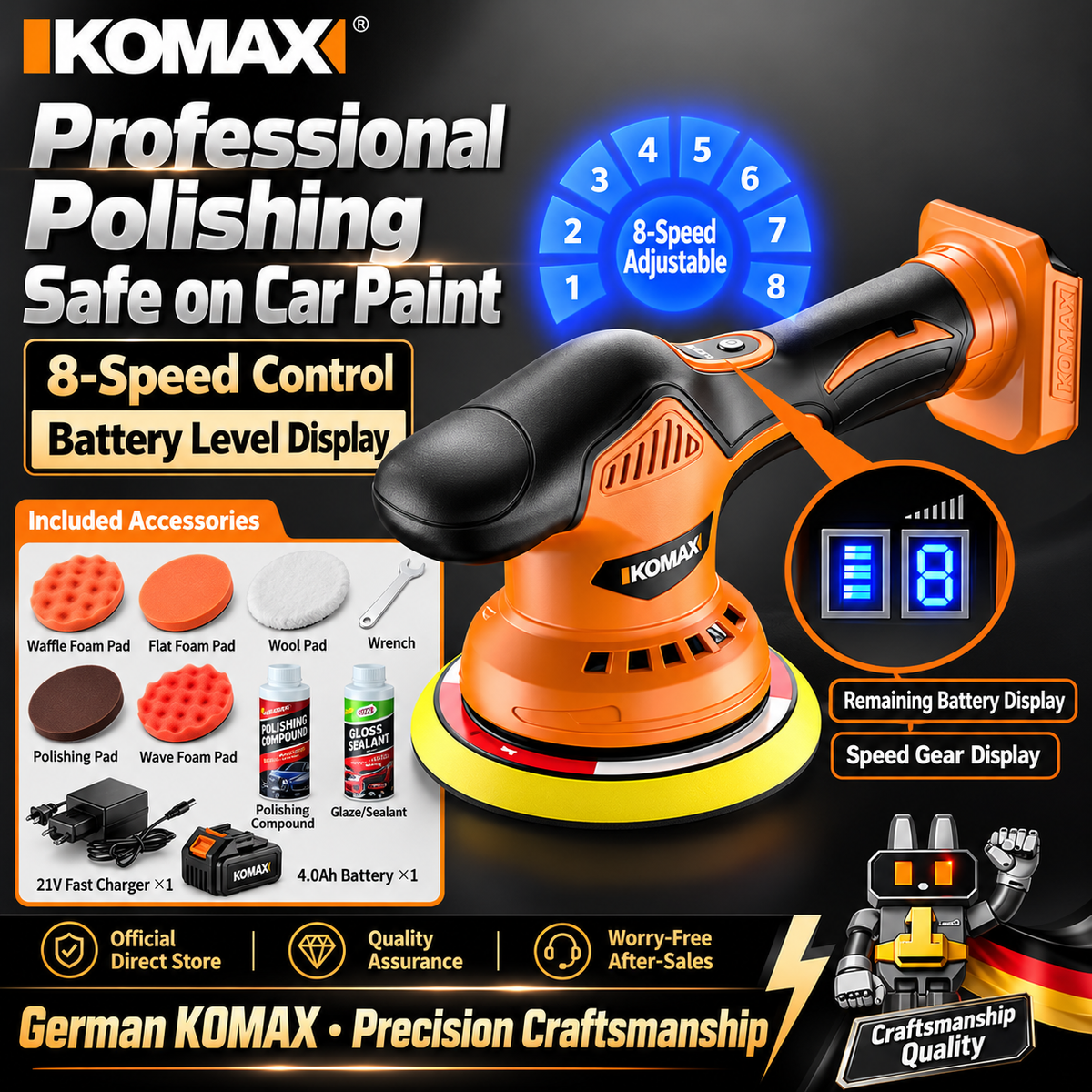 Cordless Car Polisher – 8-Speed-21V