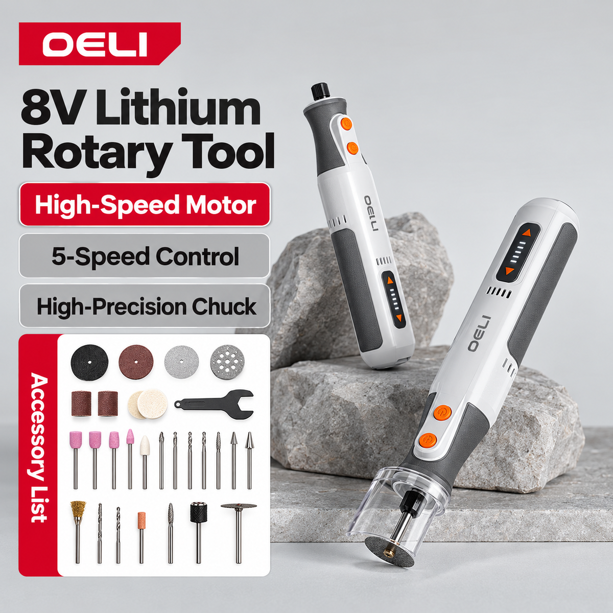 8V Cordless Rotary Tool – 5-Speed